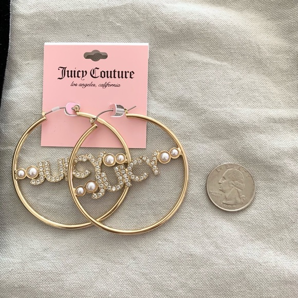 Gold tone logo hoops crystals rhinestones pearls - Picture 4 of 5